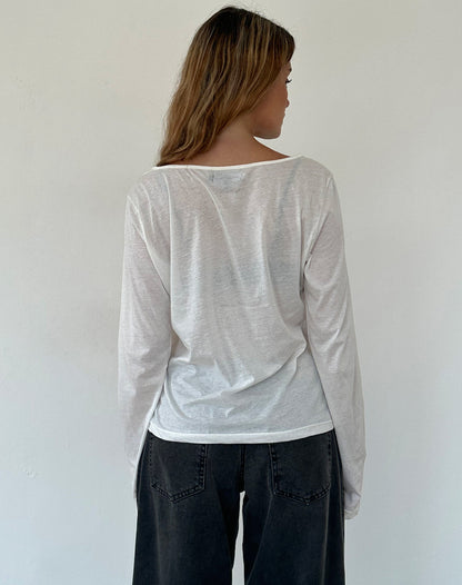 Damon Baggy Long Sleeve Top in White Tissue Jersey