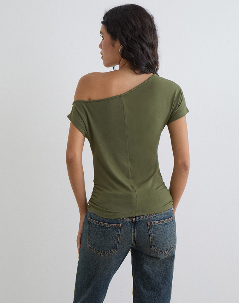 Danama One Shoulder Top in Rayon Jersey Grape with '28' Graphic