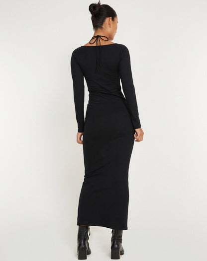 Delani Long Sleeve Midi Dress in Black