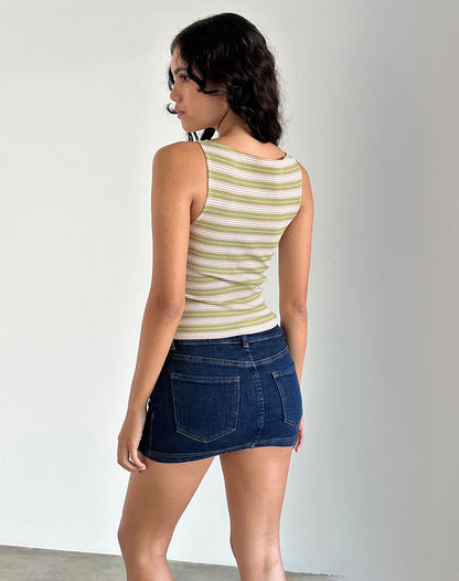 Dudley Vest Top in Green, Pink and White Stripe