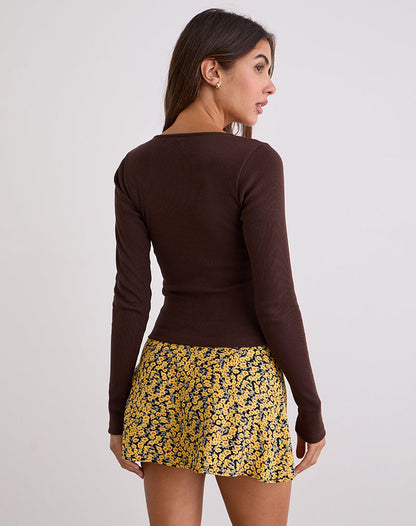 Dulcet Ribbed Plunge Top in Chocolate Brown