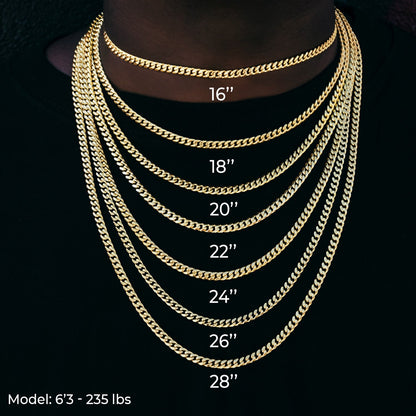 3 Prong Tennis Chain in Yellow Gold -2mm
