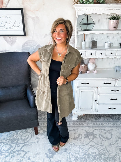 Missing Home Corduroy Dress - Olive