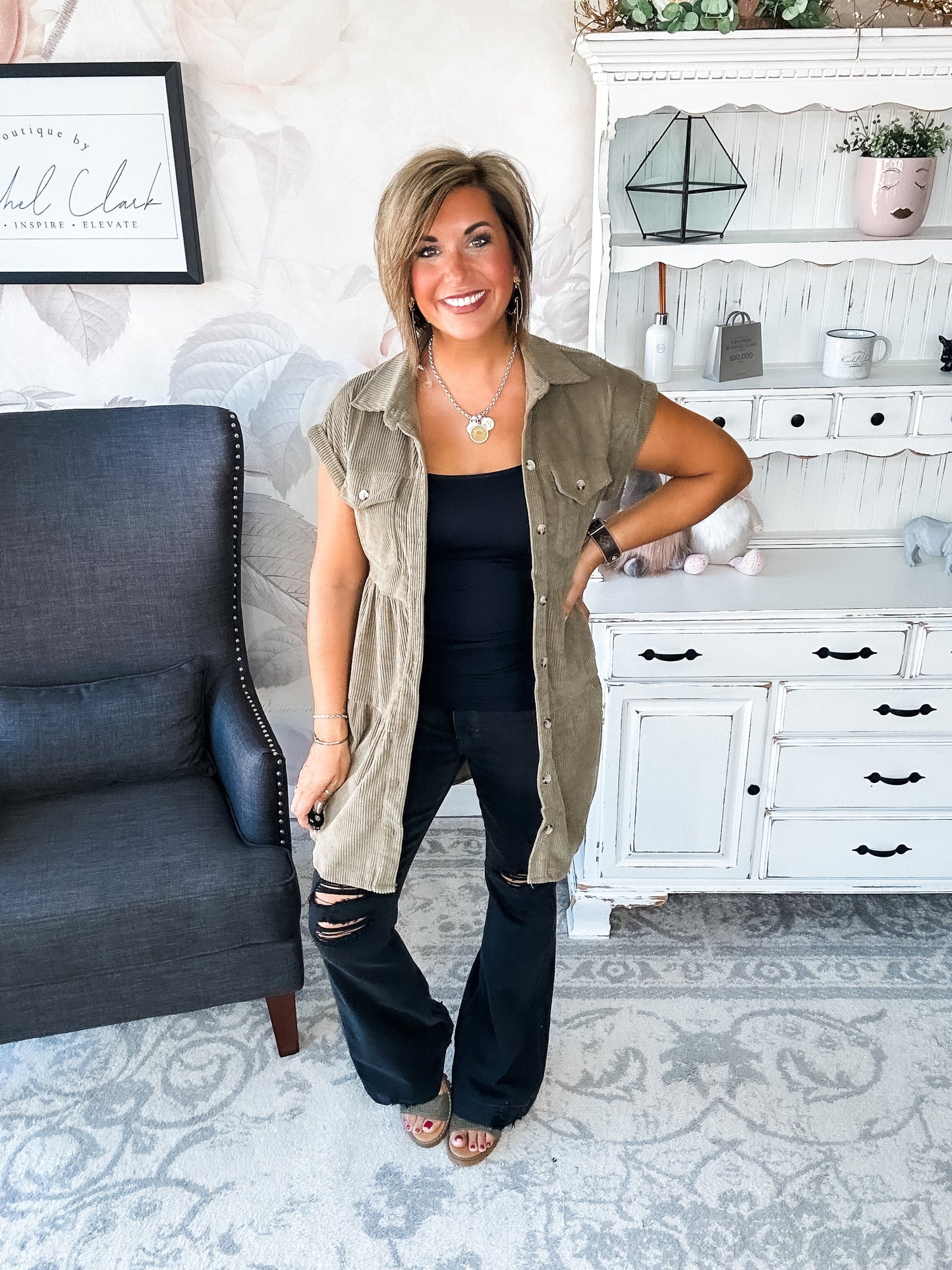 Missing Home Corduroy Dress - Olive