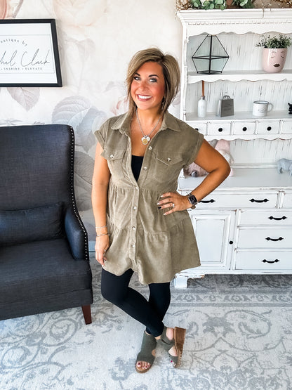Missing Home Corduroy Dress - Olive