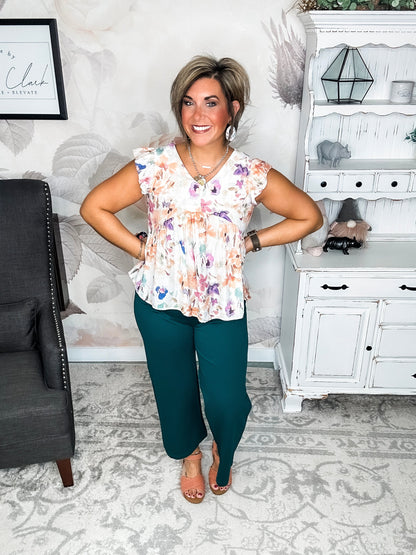 Magic High Waisted Wide Leg Crop Pant - Hunter Green