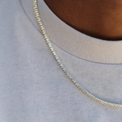3 Prong Tennis Chain in Yellow Gold -2mm