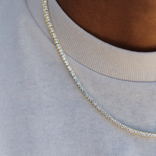 3 Prong Tennis Chain in Yellow Gold -2mm