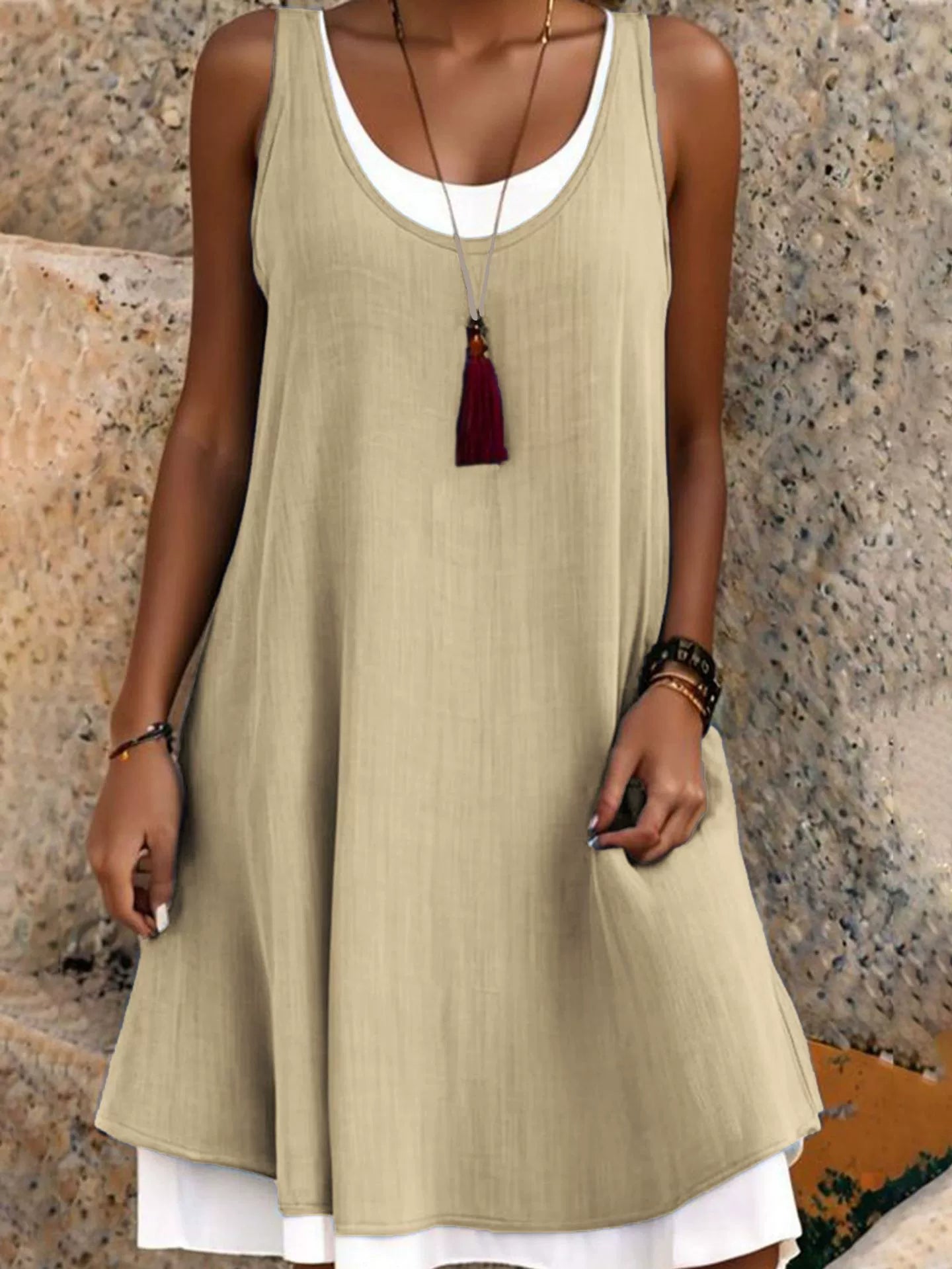 ⏰Last Day Sale 50% Off💃Women's Casual Loose Sleeveless Fake Two Piece Tank Dress