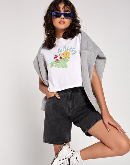 Dad Denim Shorts in Black Wash