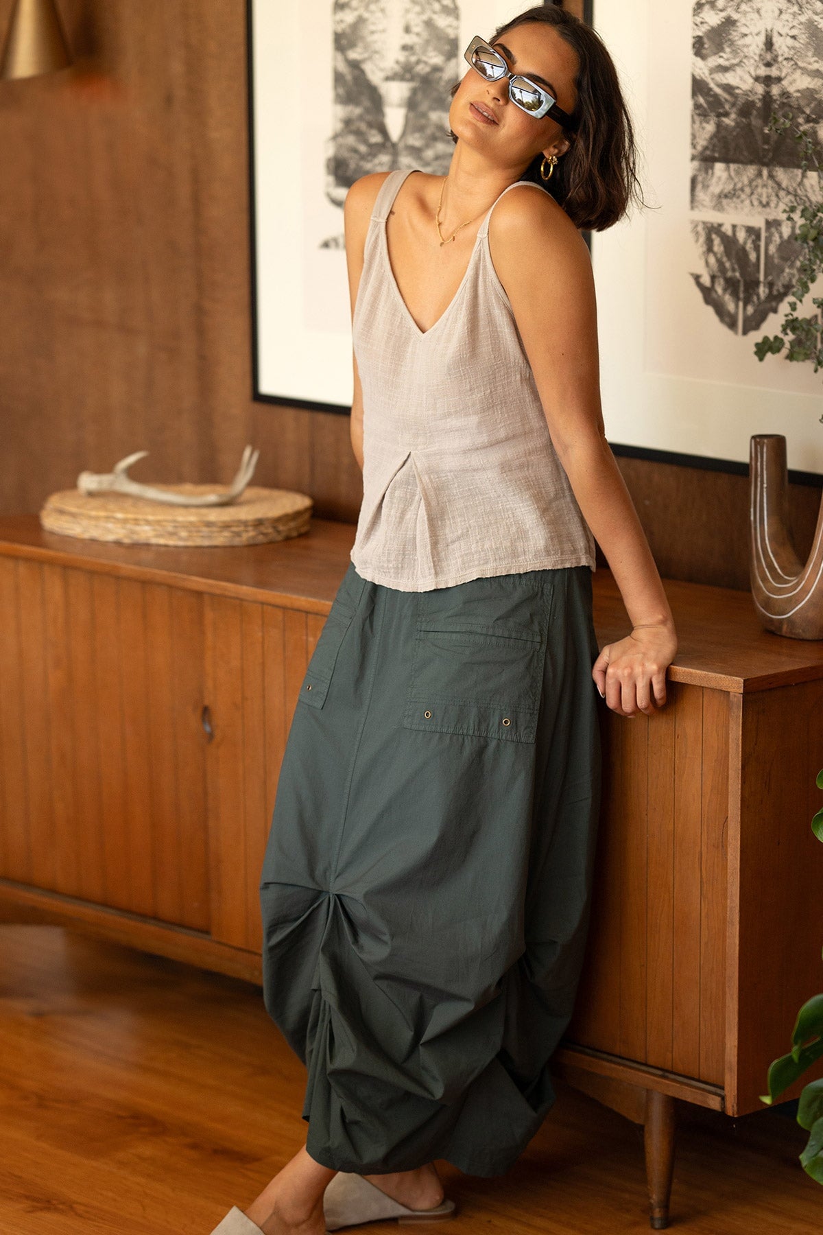 Hedley Gauze/Jersey Box Pleat Tank
