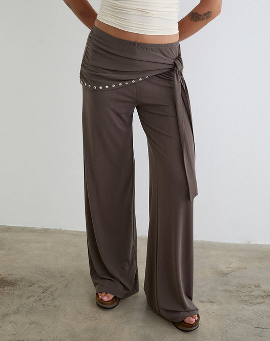 Dovina Trouser in Cupro Dark Brown