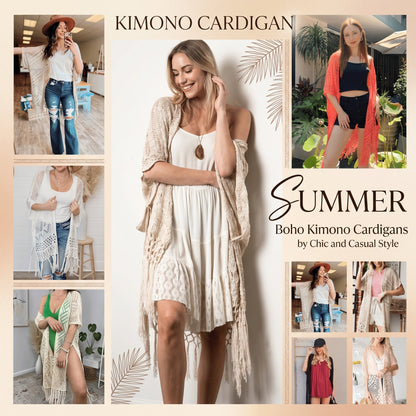 🌸2026 Women’s Lightweight Knit Cardigan – Oversized Open Front, Hollow-Out Crochet Tassel Kimono Sweater for Spring & Summer