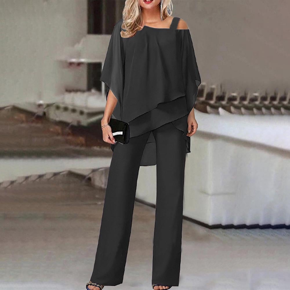 🏆LAST DAY SALE 64% OFF Elegant Layered Chiffon Top & Wide-Leg Pants Set