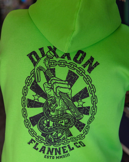 Black Hammersnake Pullover Hoodie - Safety Green