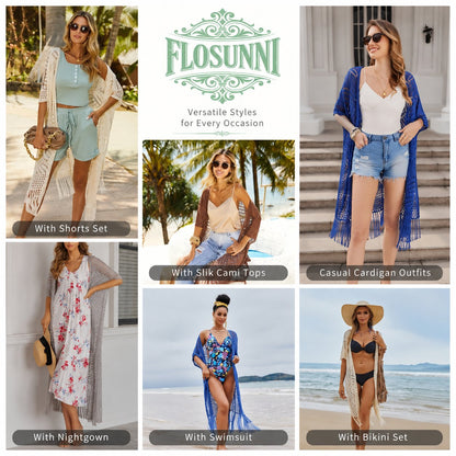 🌸2026 Women’s Lightweight Knit Cardigan – Oversized Open Front, Hollow-Out Crochet Tassel Kimono Sweater for Spring & Summer