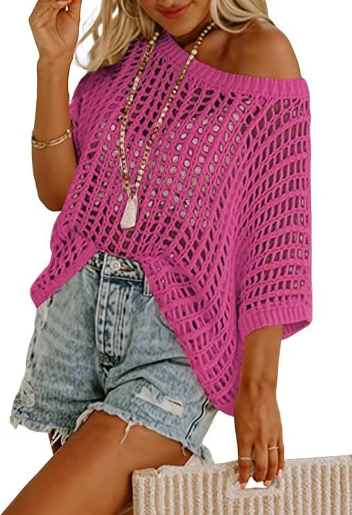 Summer Sale 49% OFF 🎁 Womens Summer Scoop Neck ShortSleeve Sweater Casual Crochet Hollow Out KnitTops