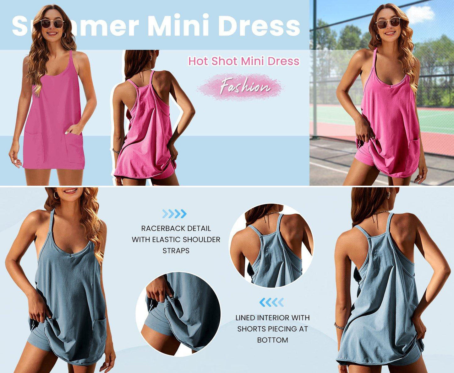 🔥Women's Sleeveless Sports Dress - Athletic V-Neck Spaghetti Strap Mini Sundress