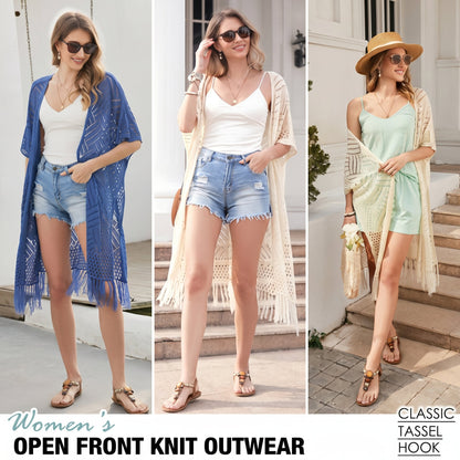 🌸2026 Women’s Lightweight Knit Cardigan – Oversized Open Front, Hollow-Out Crochet Tassel Kimono Sweater for Spring & Summer