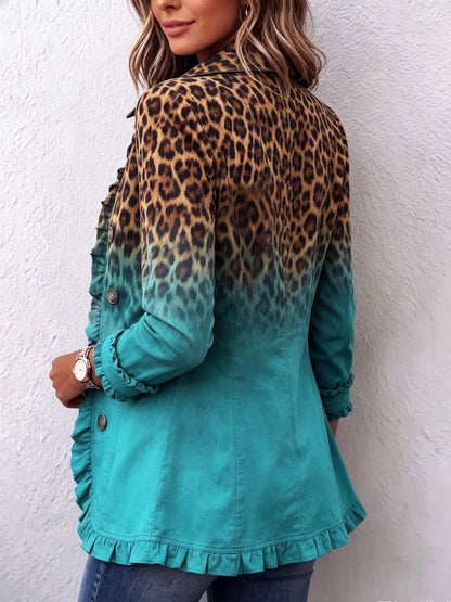 Bold Boho Leopard & Teal Ruffle Blazer Jacket