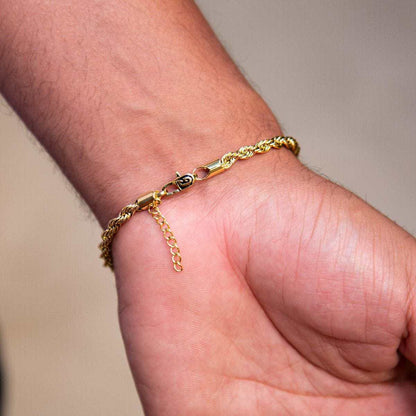 Adjustable Rope Chain Bracelet in Yellow Gold or White Gold - 4mm
