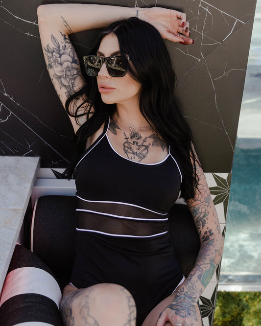 Women's Coastline Mesh One Piece Swimsuit - Black & White